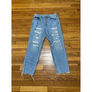 We the Free People Womens Boyfriend Jeans Sz 29 Blue Distressed Denim Button Fly